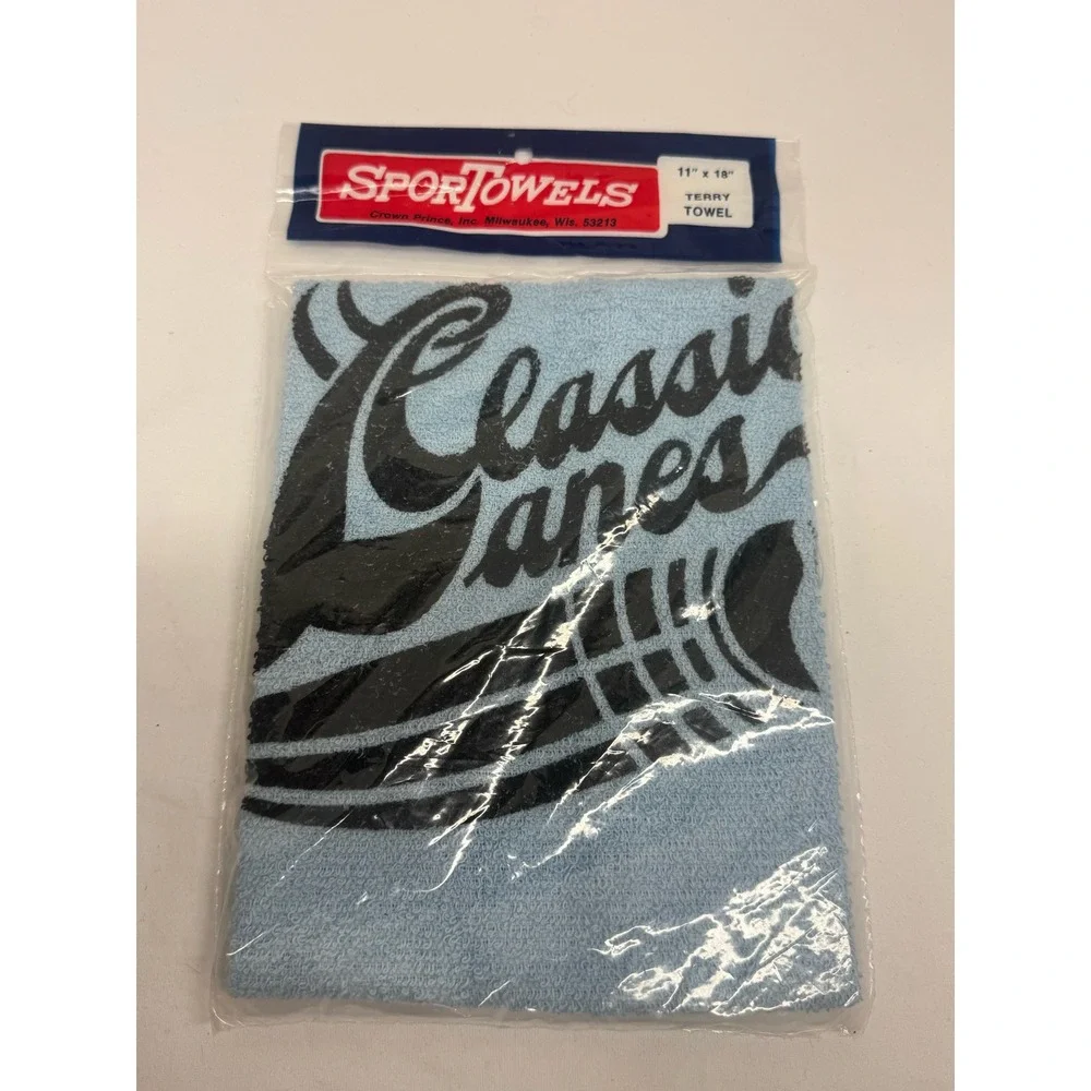 Vintage Sportowels Classic Lanes Bowling Towel Blue Terry Cloth New Sealed 11x18